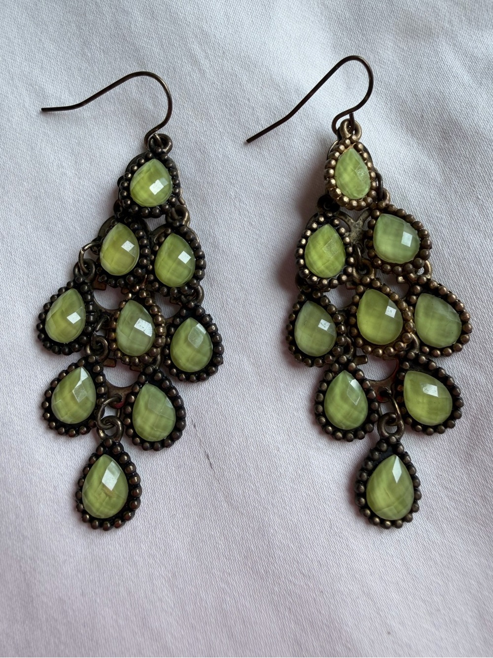 Green Faceted Bead Chandelier Dangle Earrings